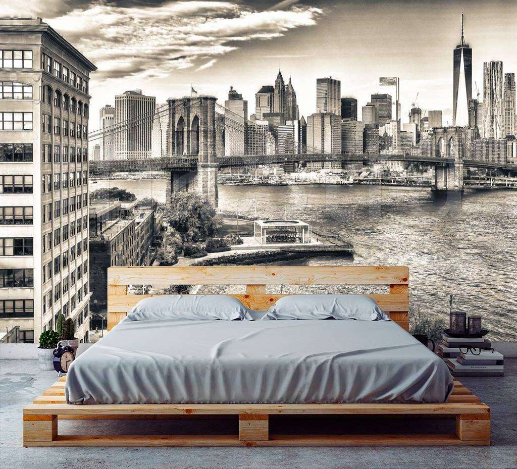 Фотообои в интерьере черно белый бруклинской мост живописный  9-825 фото