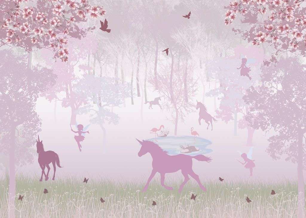 Фотообои в интерьере розовый лес  14-144 фото