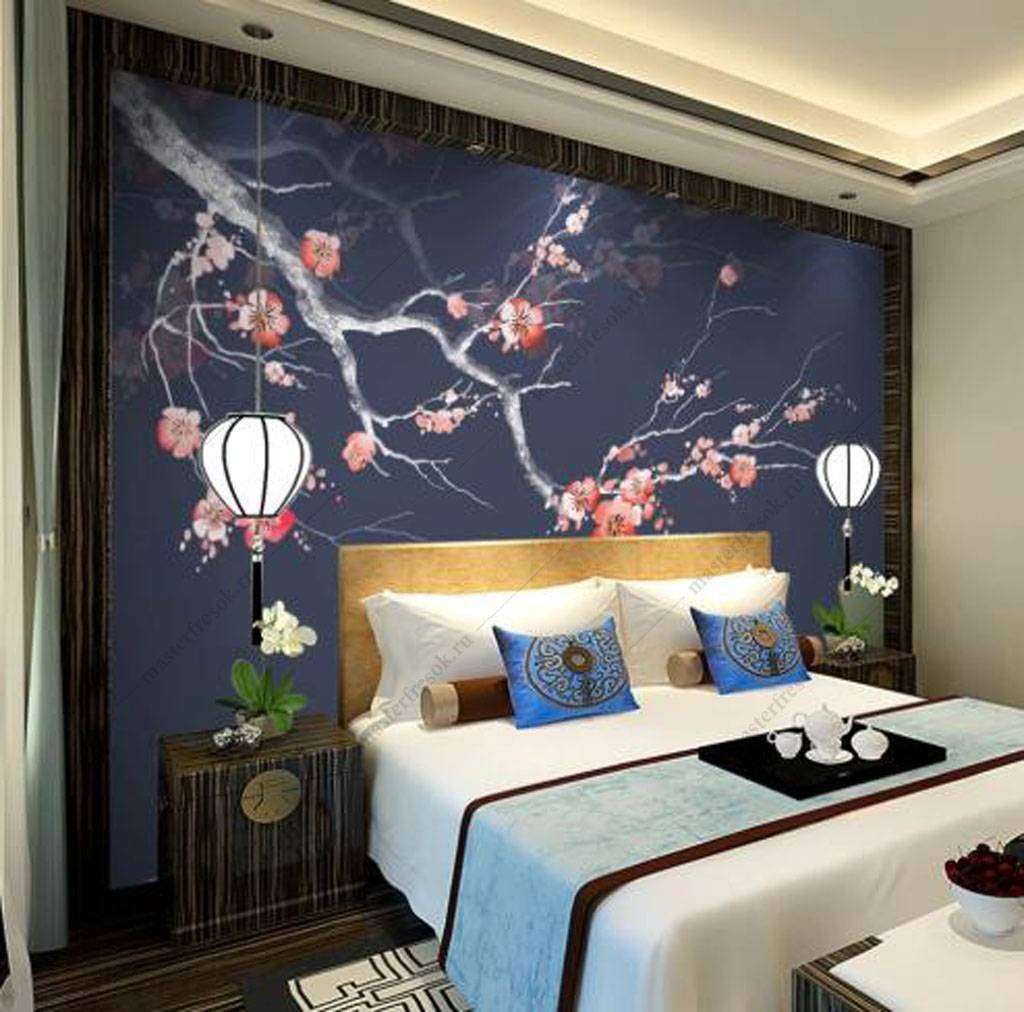 Фотообои в интерьере цветущая сакура  15-967 фото