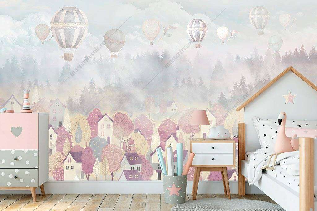 Фотообои в интерьере город для детской  14-109 фото