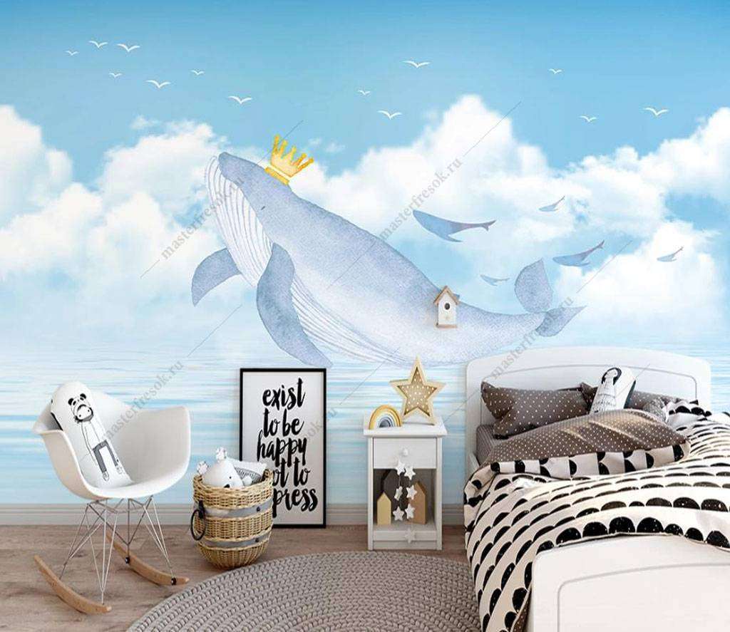 Фотообои в интерьере мультяшный кит  16-023 фото