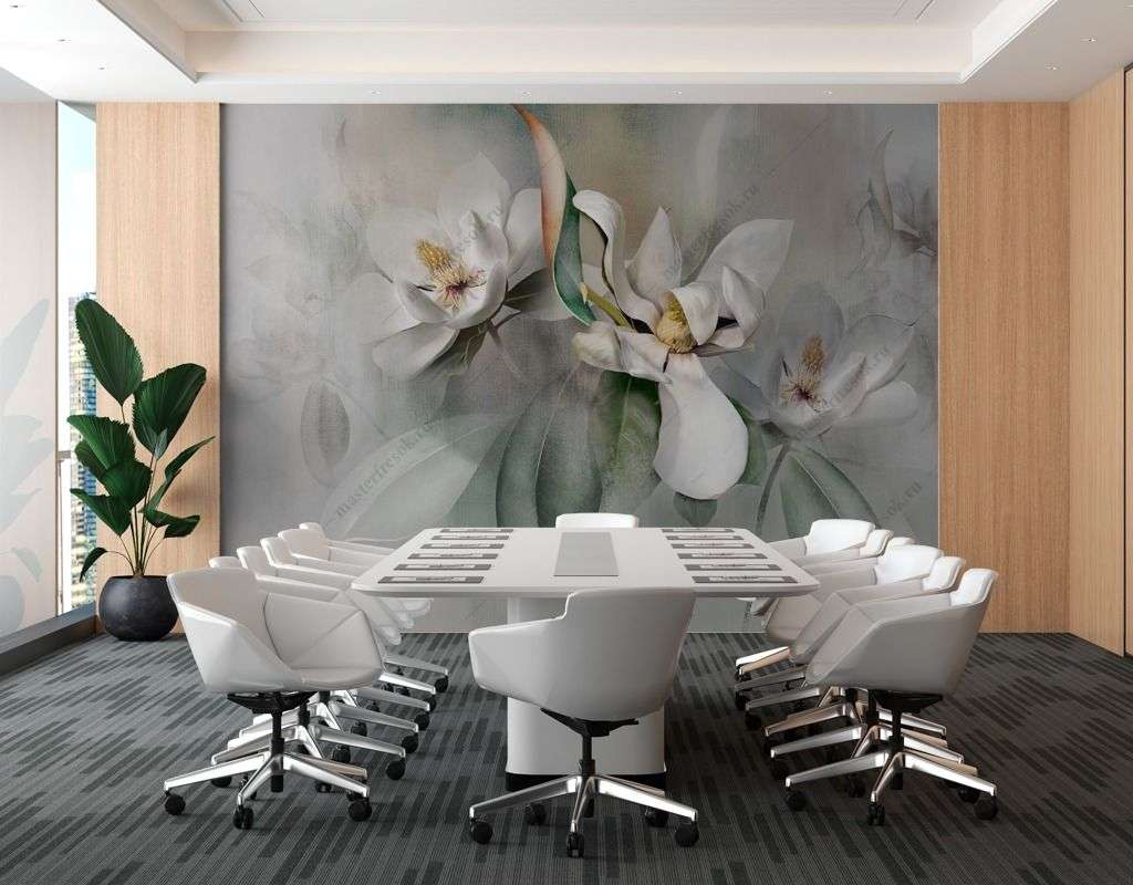 Фотообои в интерьере акварельные ирисы  13-413 фото