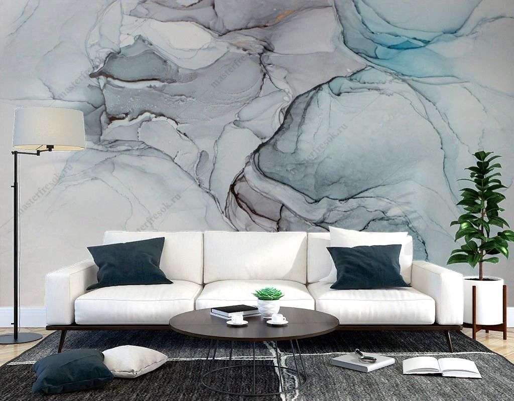 Фотообои в интерьере нежно-голубая акварель  9-1656 фото