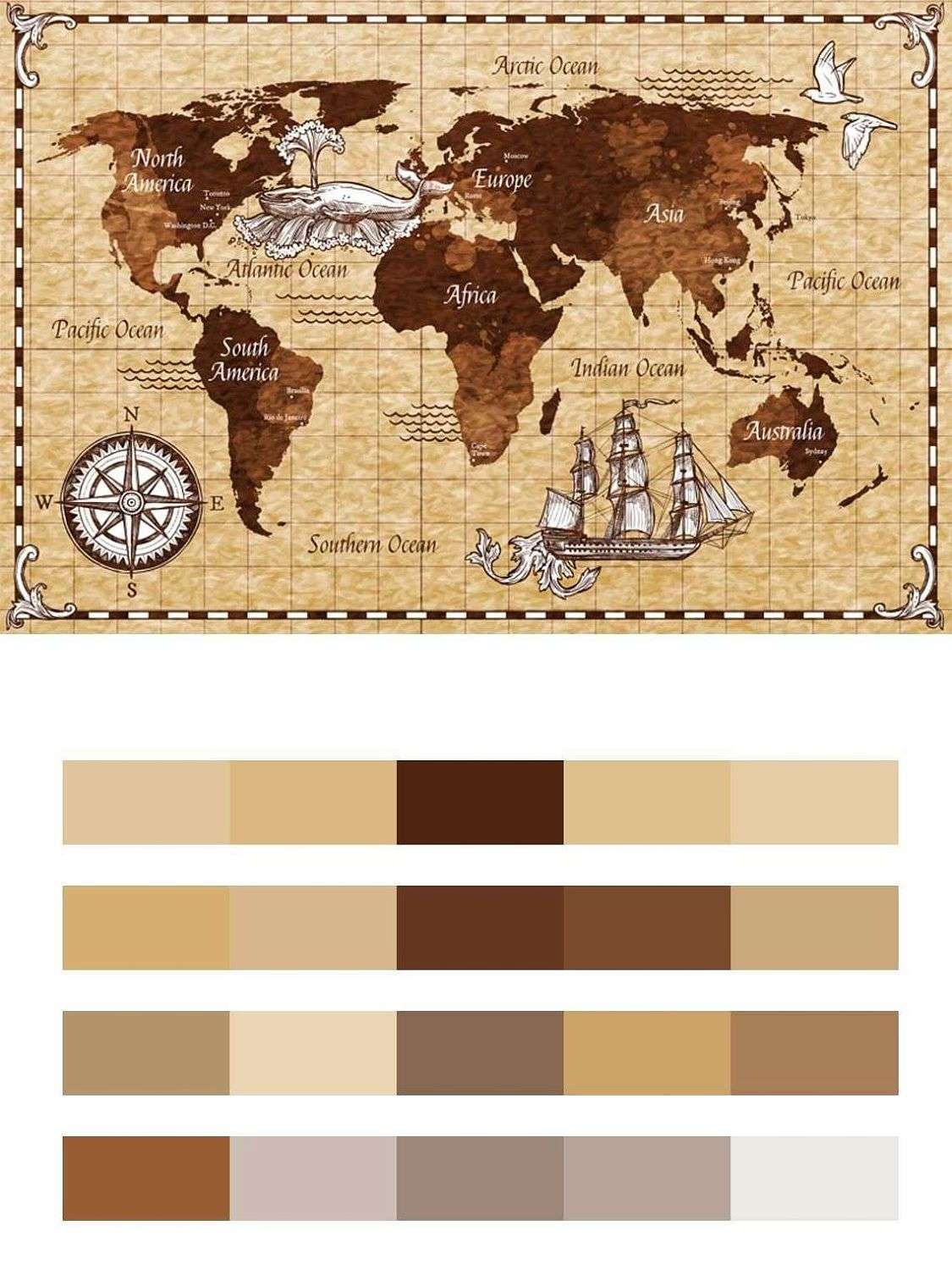 Карта мира старинная  12-983