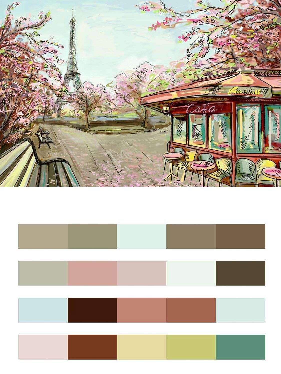 Улочка в Париже с видом на эйфелеву башню карандашами  9-774