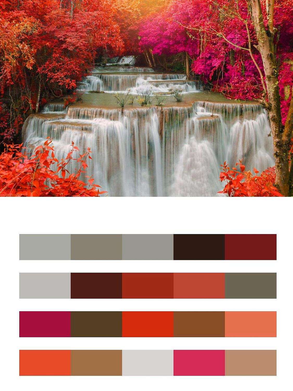 Водопад в красных цветах  9-866