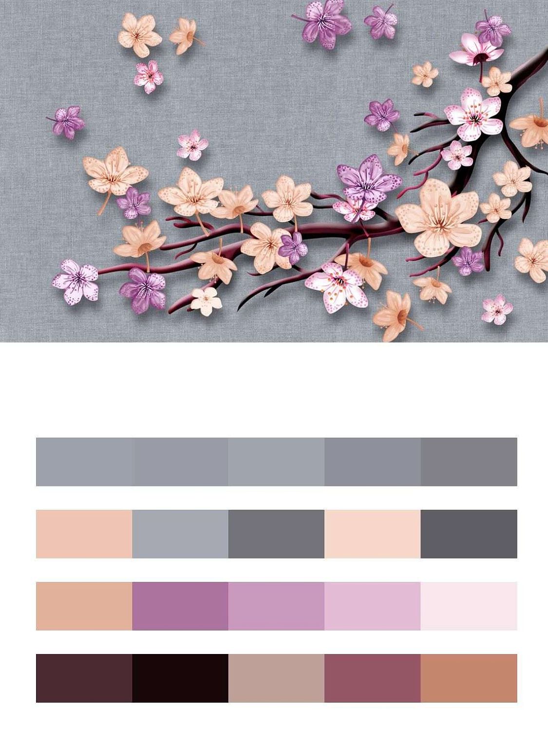 3д фон серый с цветами  10-647