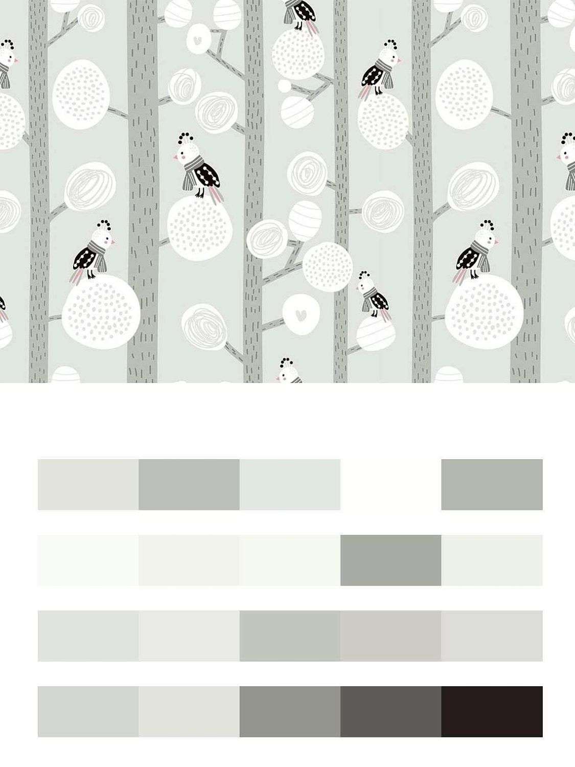 Лес серый с птичками  12-713