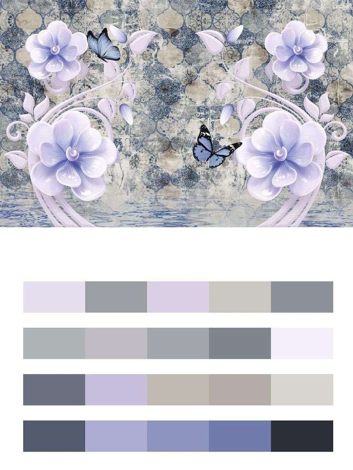 3д Цветы на синем фоне  10-909