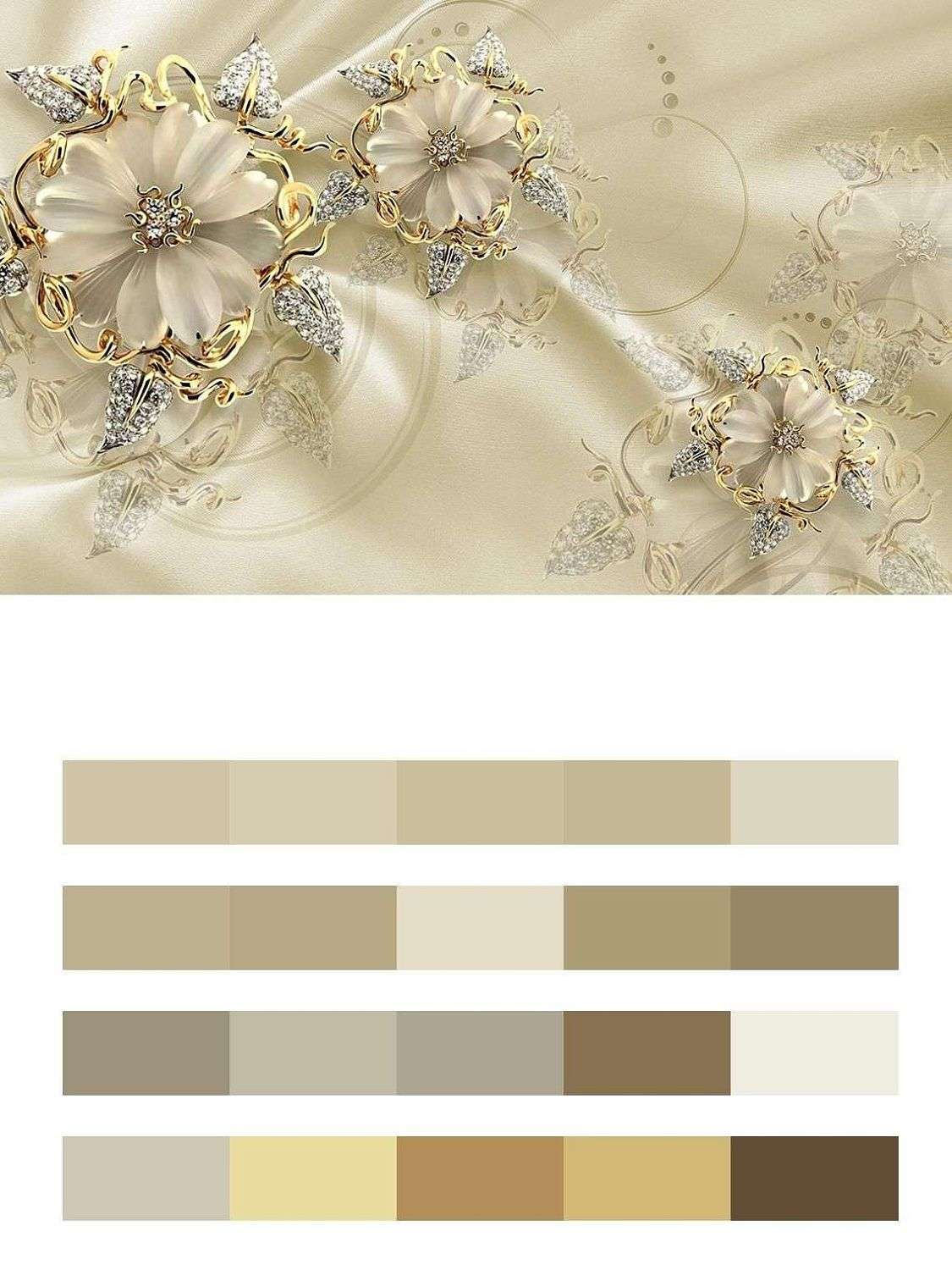 3д Золотые цветы на шелке  10-930