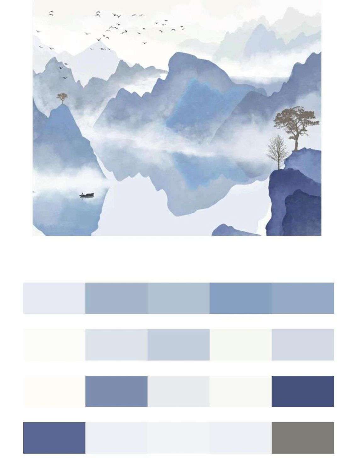 Горы в дымке над озером  14-662