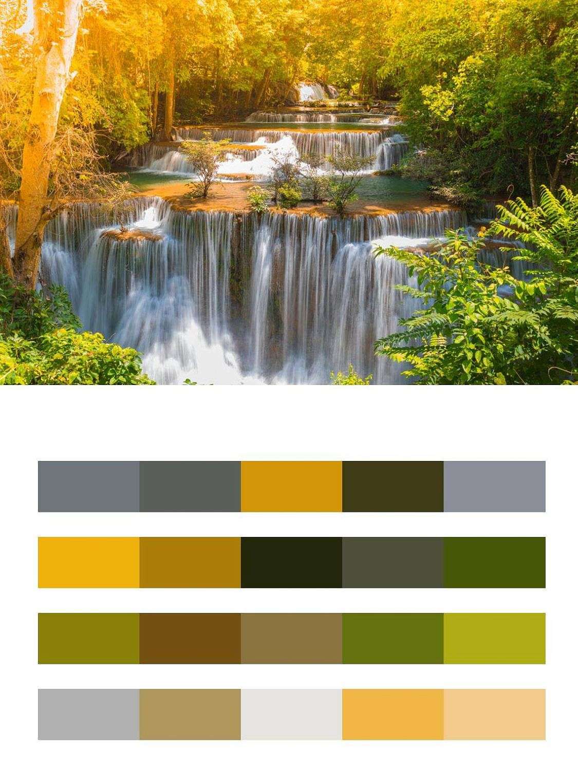 Водопад в зеленом лесу на рассвете утром  9-903