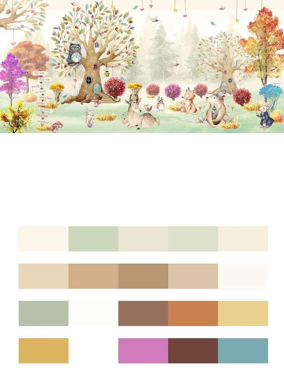 Красочный лес с животными  14-254