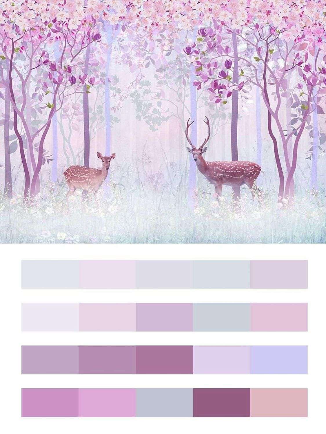 Розовый лес с оленем  12-1484