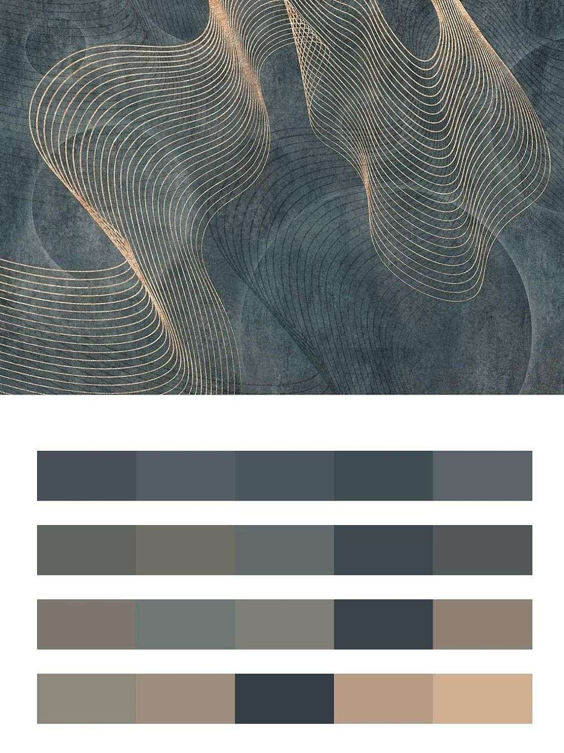 Золотистые линии на фоне индиго  9-1774