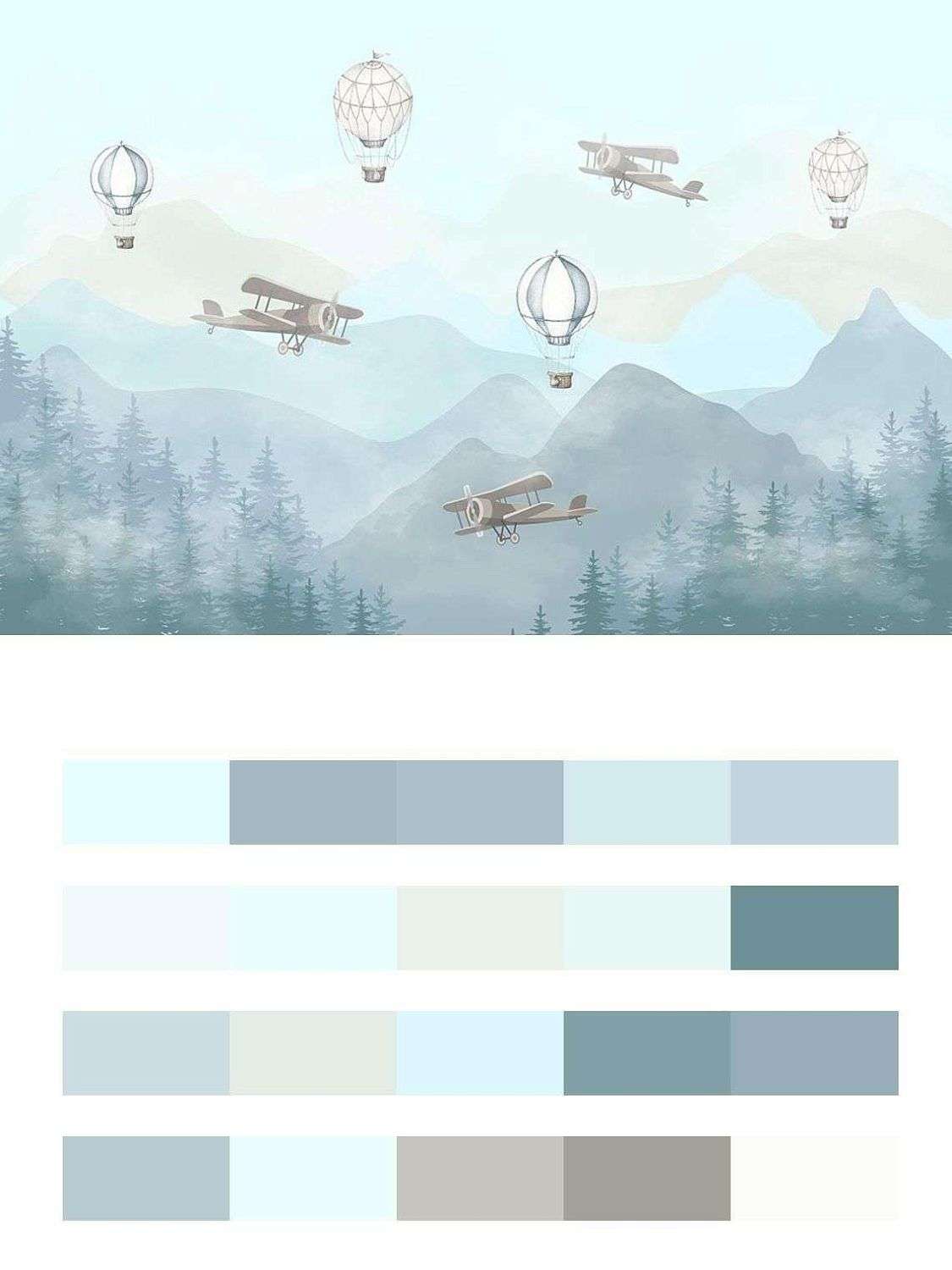 Самолёты и воздушные шары над еловым лесом  12-1564