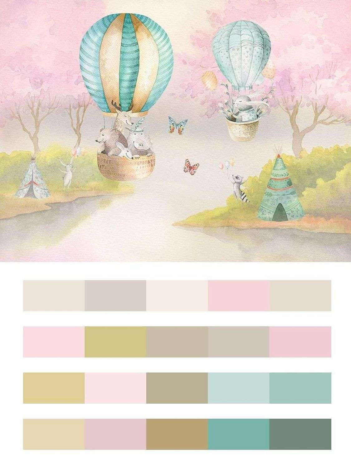 Акварельный лес с животными на воздушных шарах  14-315