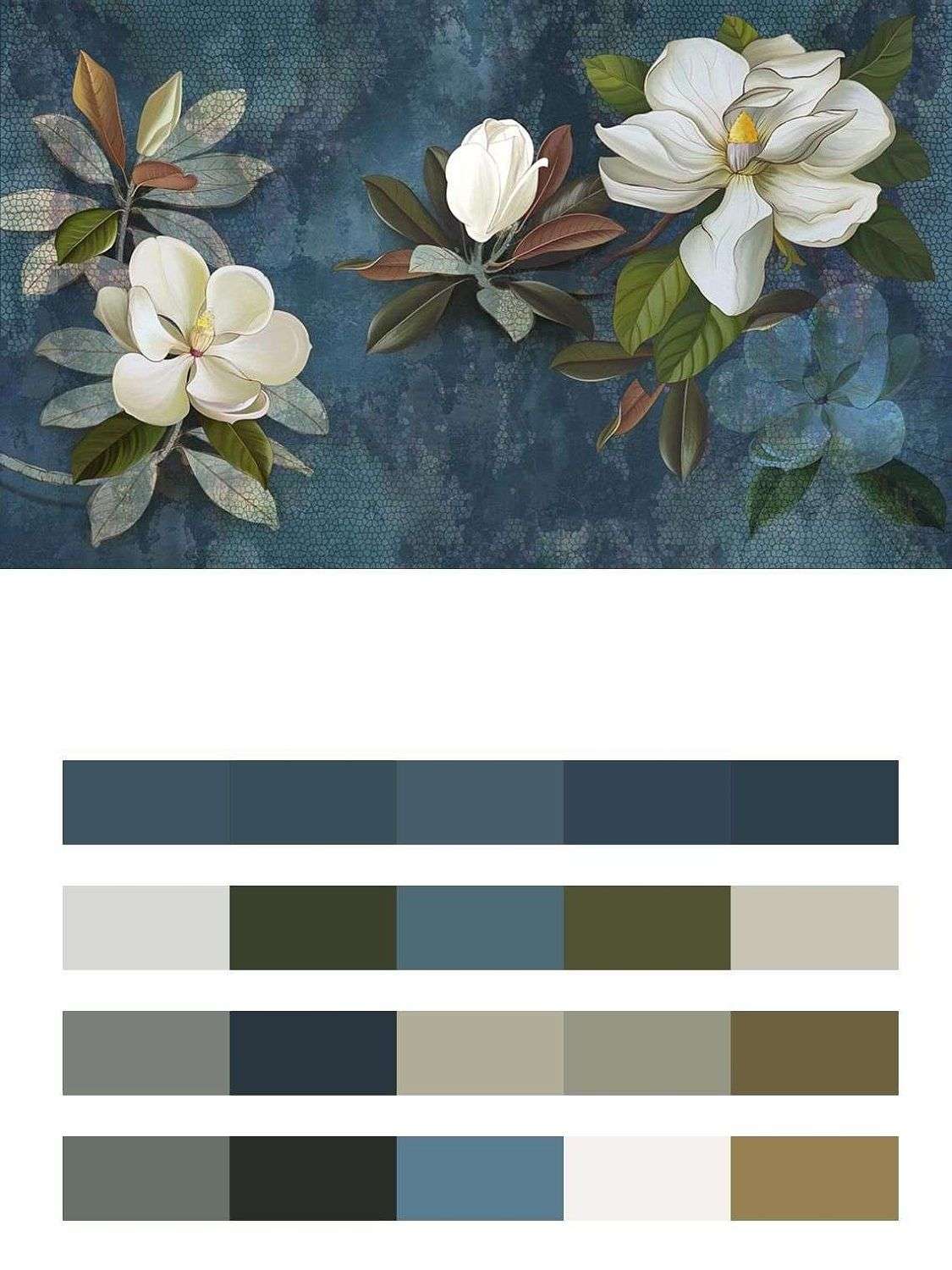 Магнолия на синем фоне  10-870