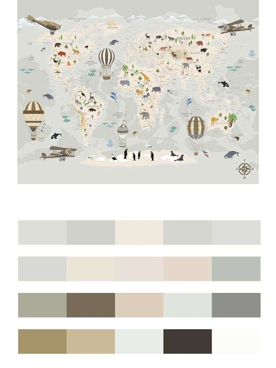 Карта мира с морскими жителями  12-1187