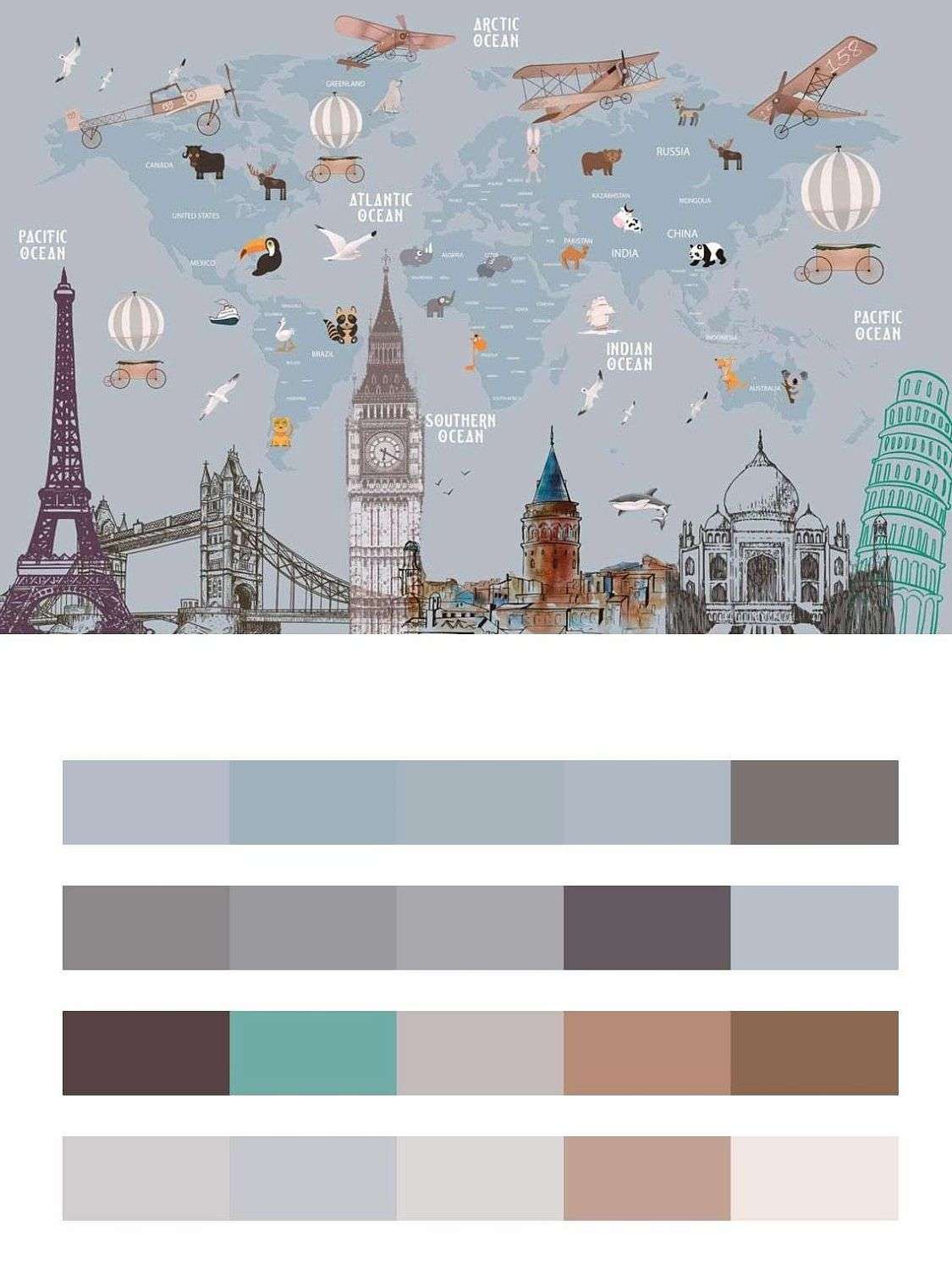 Карта мира над городом  12-1363