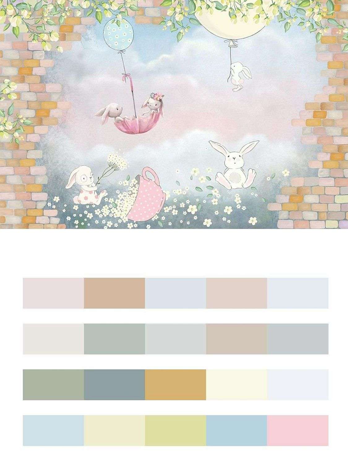 Зайки в зонтике и крпичная стена  14-643