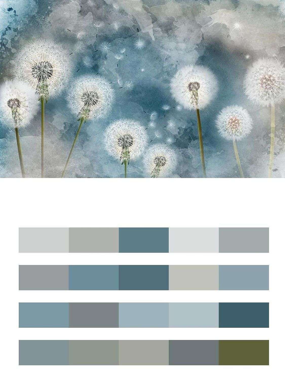 Одуванчики на синем фоне  14-476