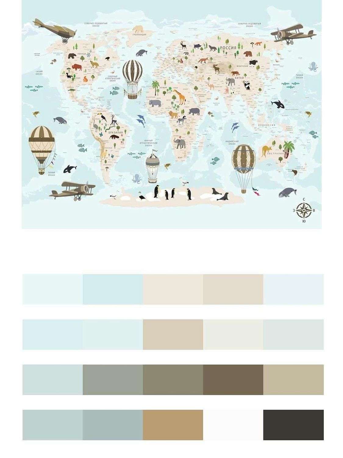 Карта мира в нежно голубом цвете  12-1188