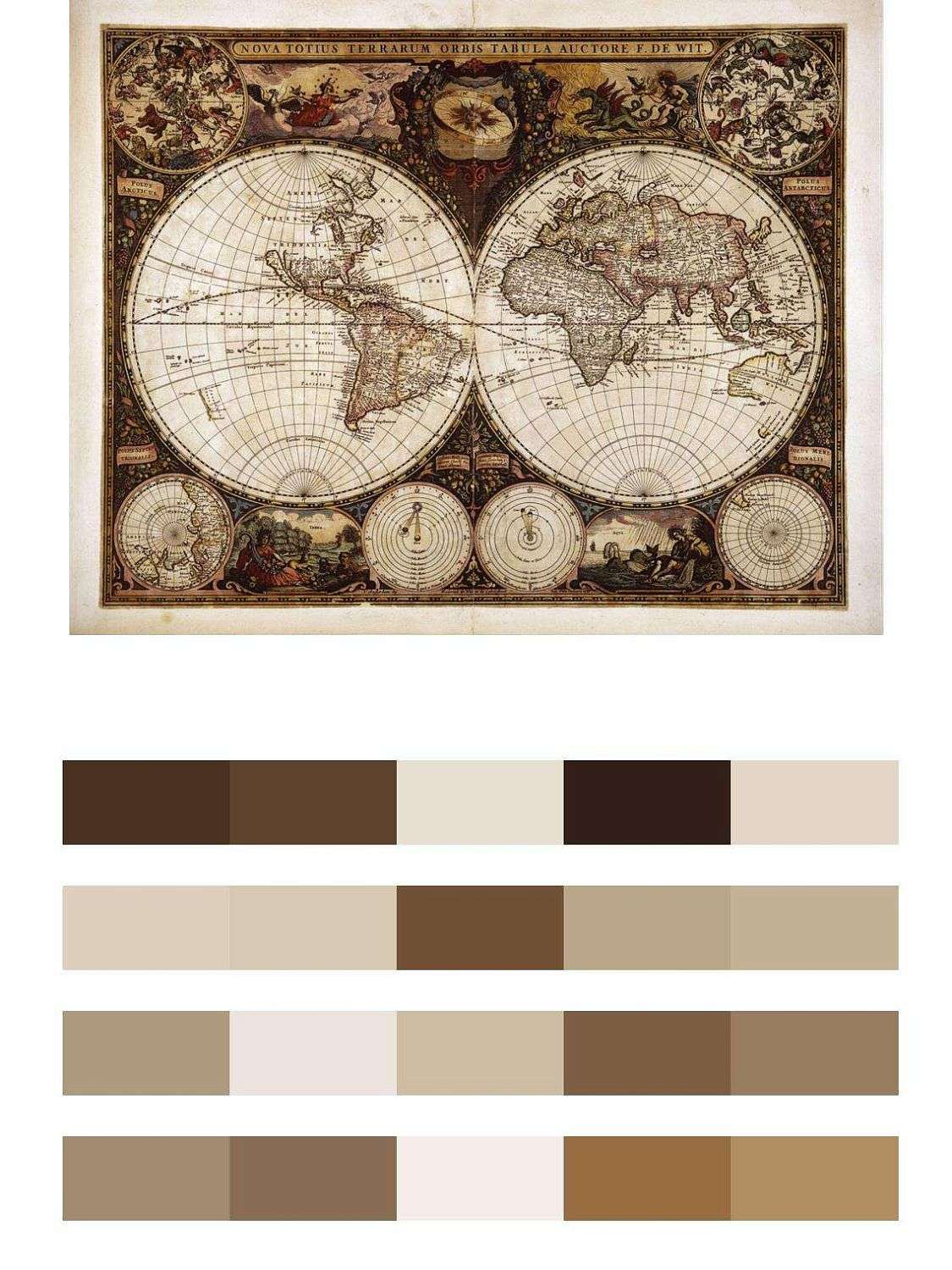 Старинная карта двух полушарий  9-424