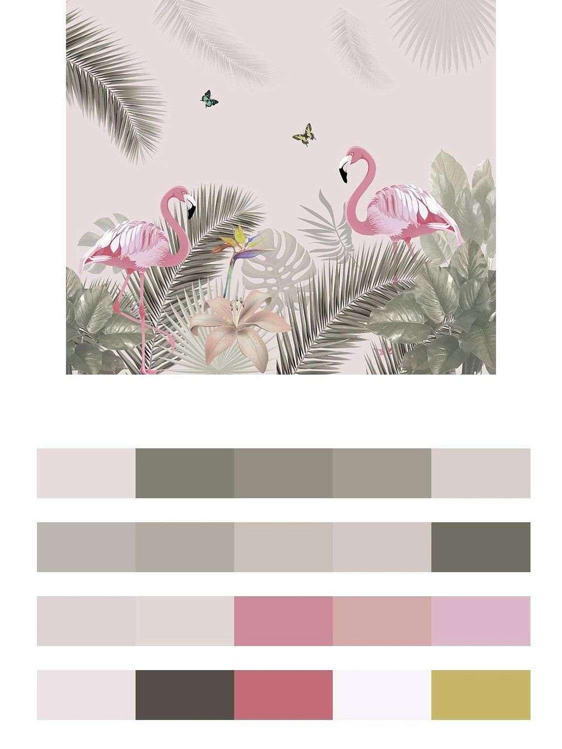 Фламинго в тропических листьях  12-1537