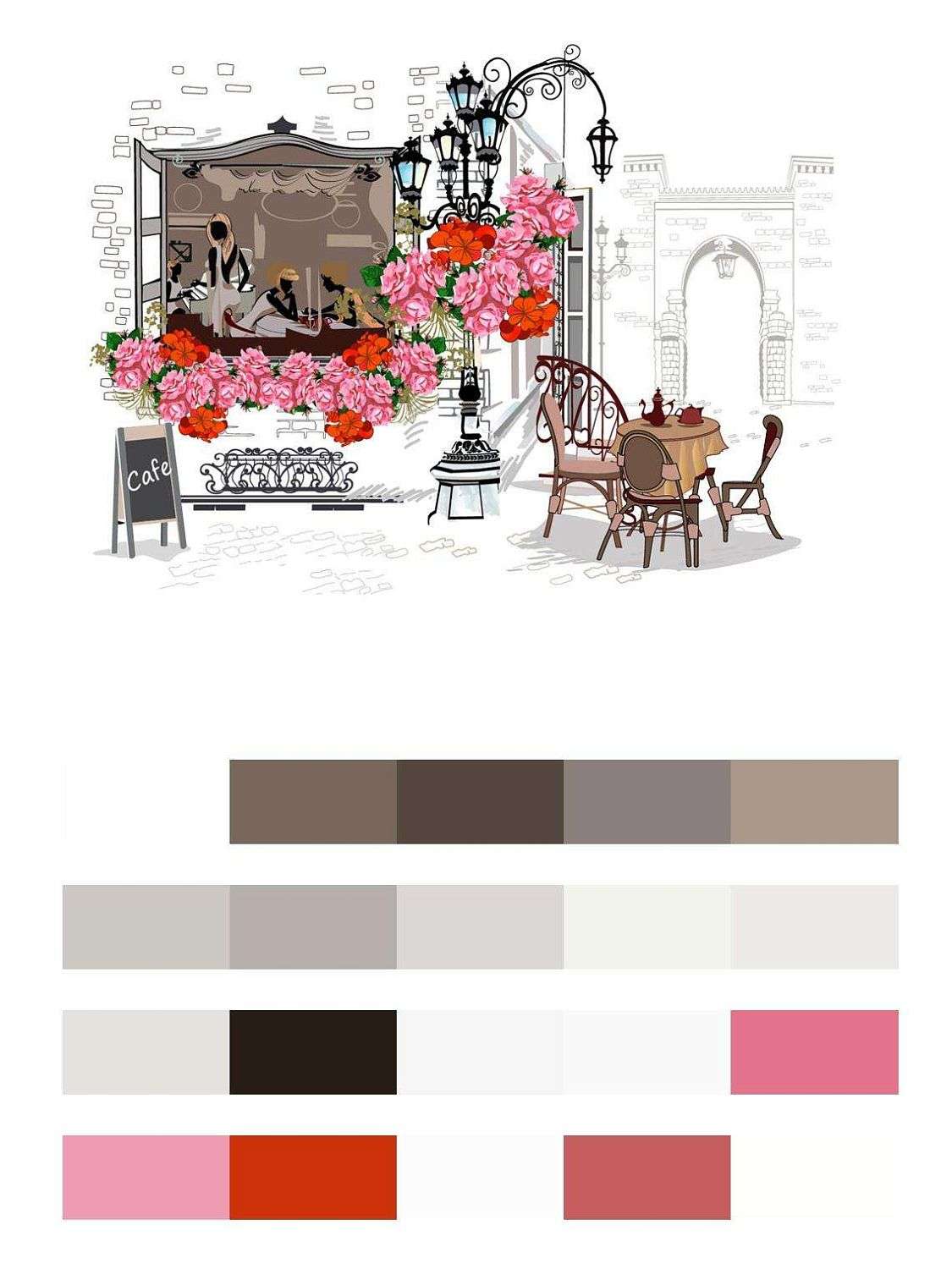 Кафе и розовые цветы  9-137