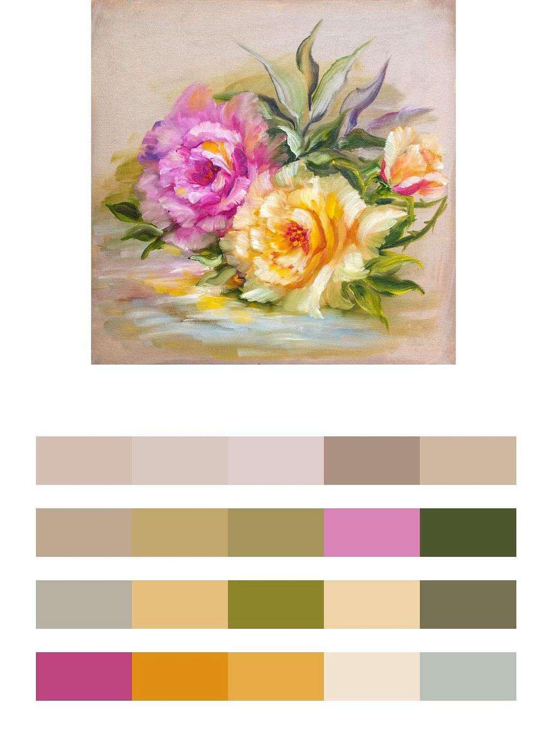 Желтые и розовые пионы на столе  9-109