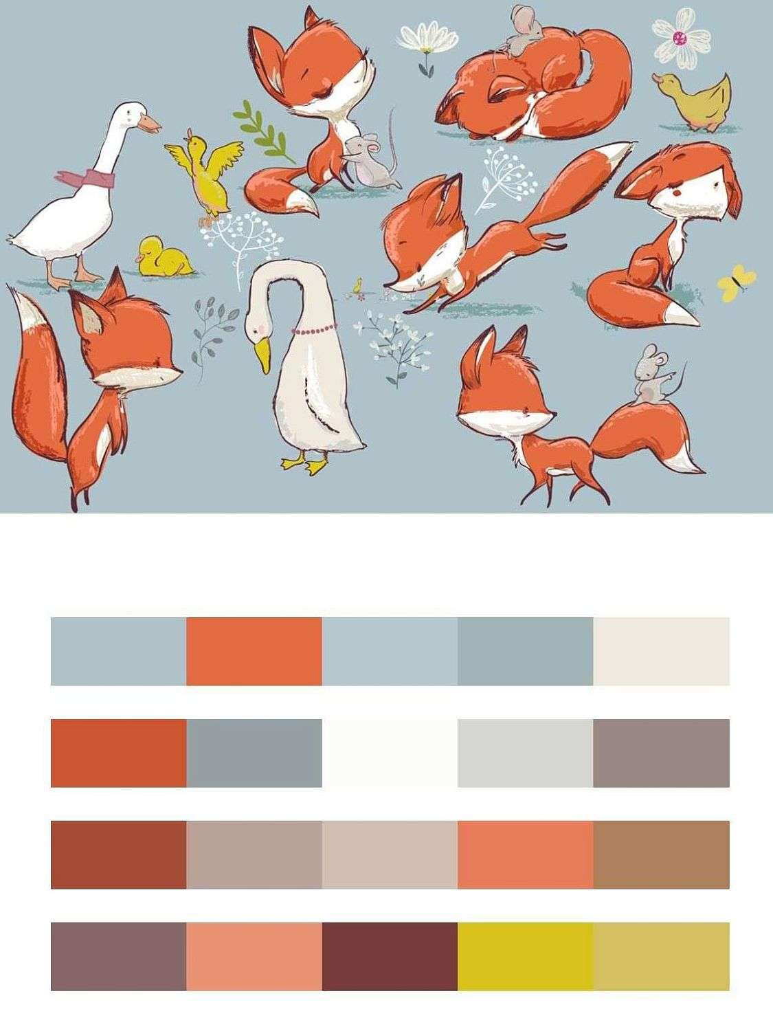 Лисички на сером фоне  12-722