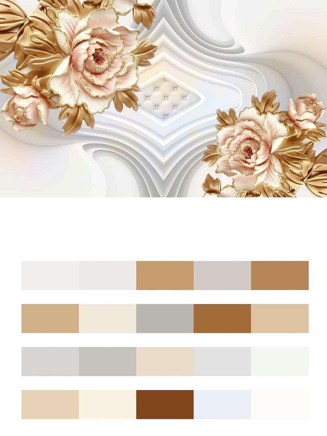 3д Объемные золотые цветы  10-926