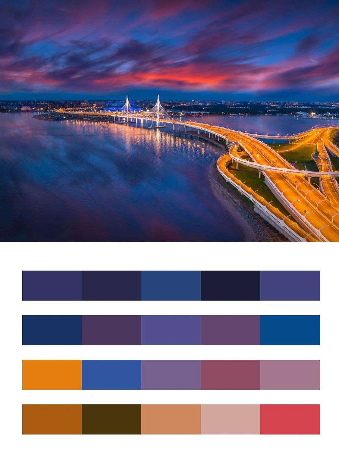 Ночные огни на мосту в Санкт Петербурге  9-627