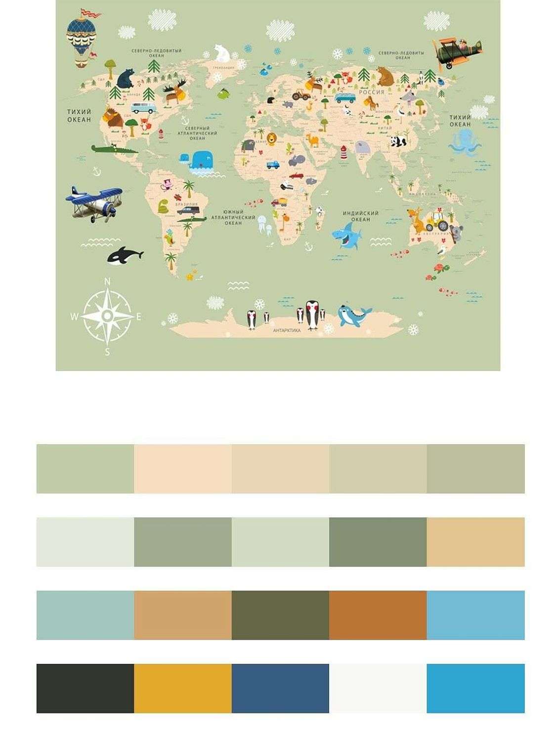 Карта мира на русском зеленая  12-995