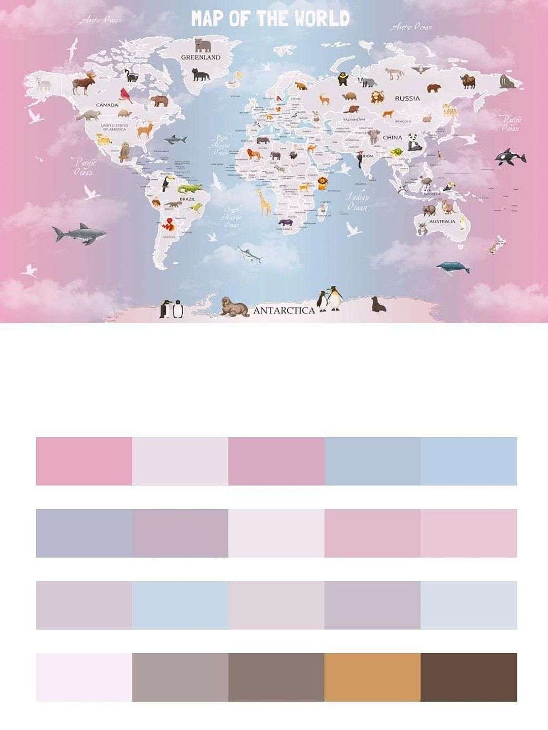 Карта мира розовая  12-784