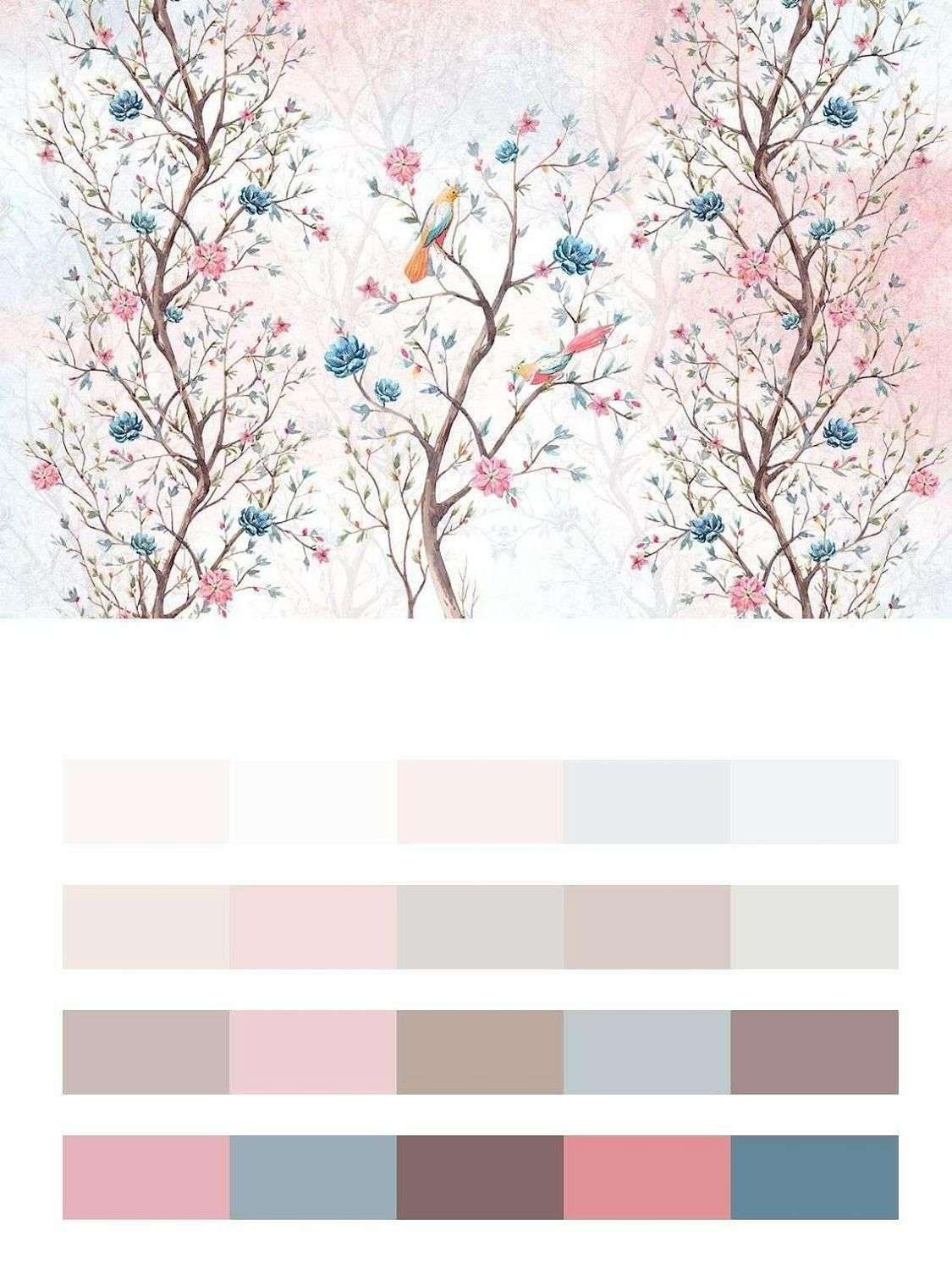 Птицы на цветущем дереве  14-474