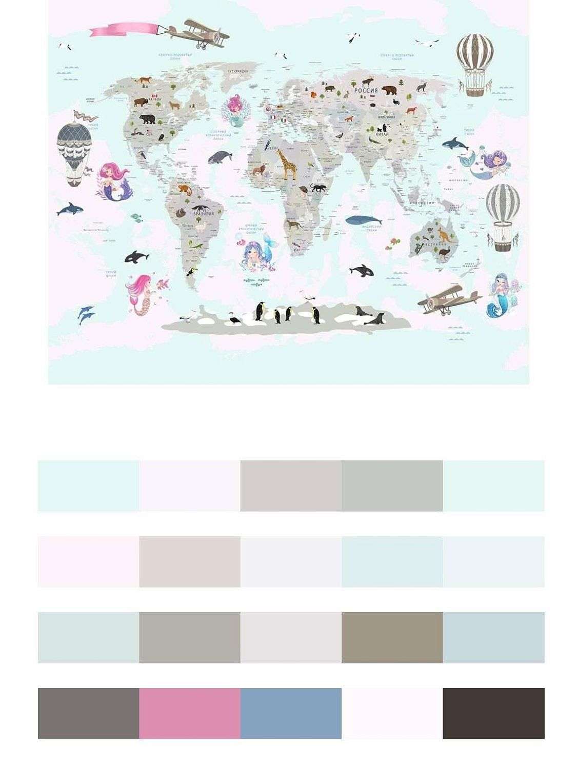 Карта мира с русалками  12-1181