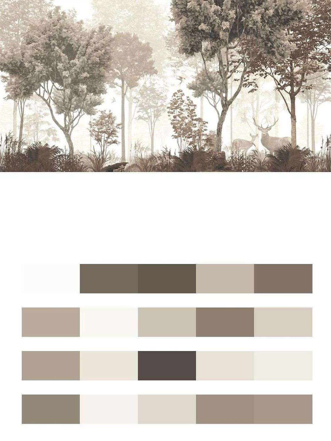 Темный туманный лес с оленями  9-1683