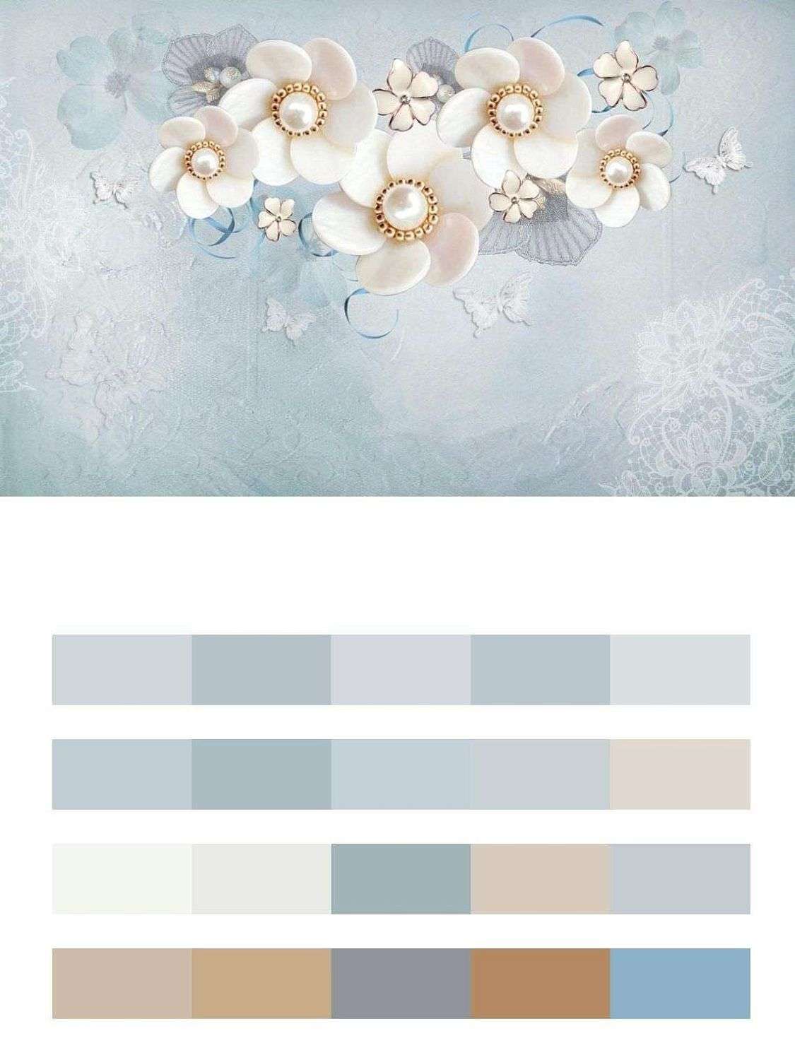 Нежные цветы на голубом фоне  10-616