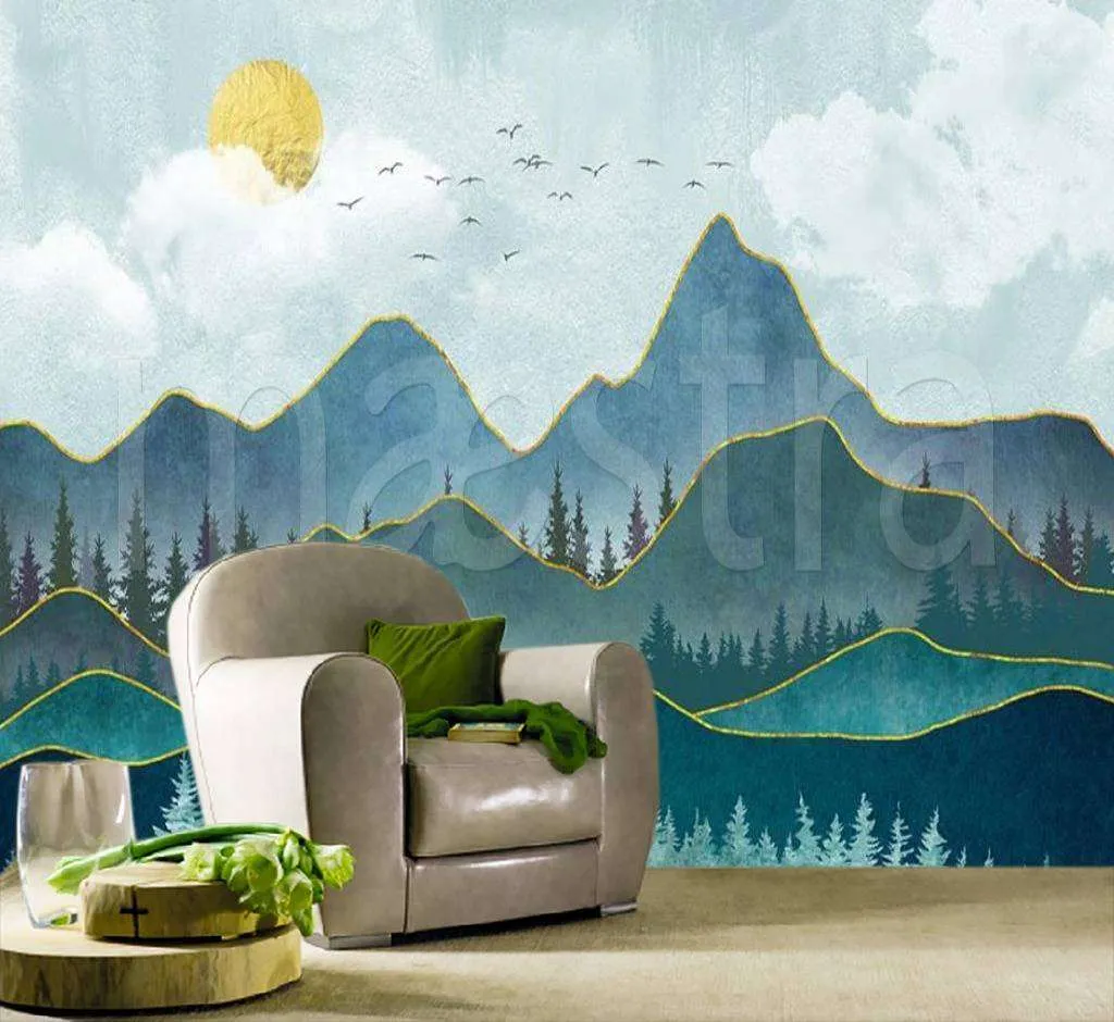 Фотообои в интерьере горы бирюзовые  15-488 фото