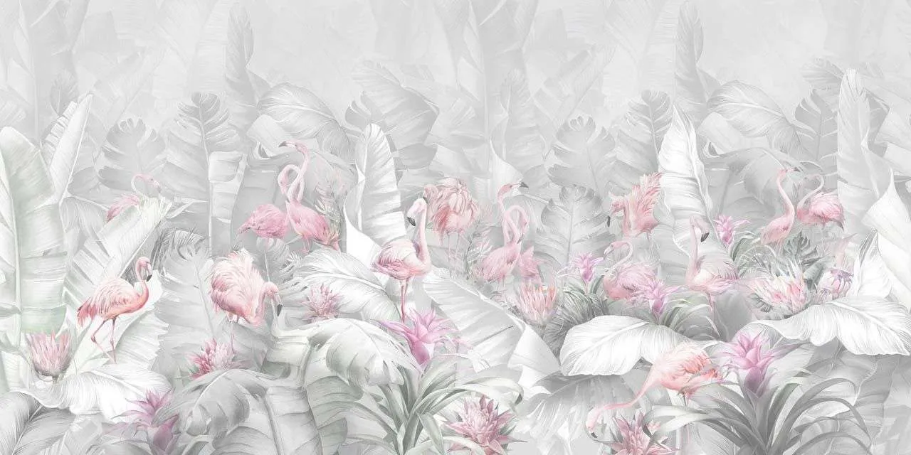 Фотообои в интерьере фламинго в банановых листьях  13-545 фото
