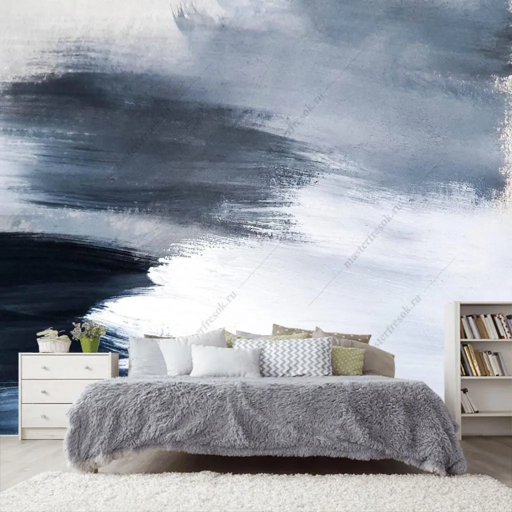 Фотообои в интерьере сине-голубая акварель  9-1373 фото