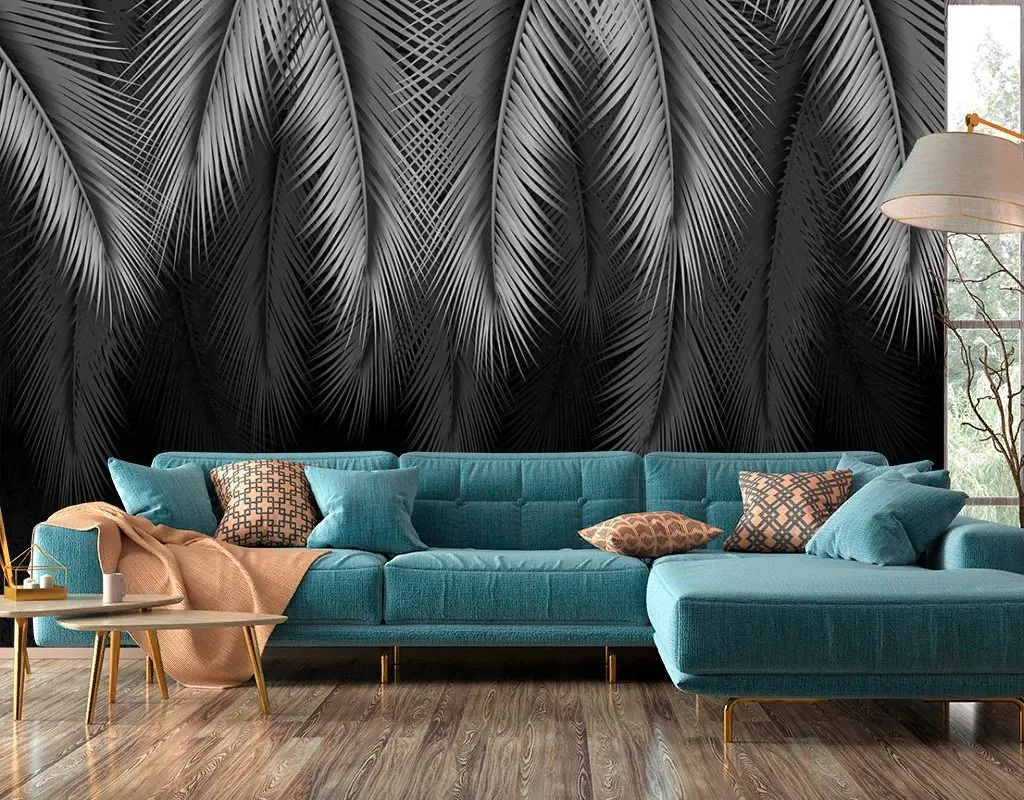 Фотообои Листья свисающие на черном фоне  9-1749