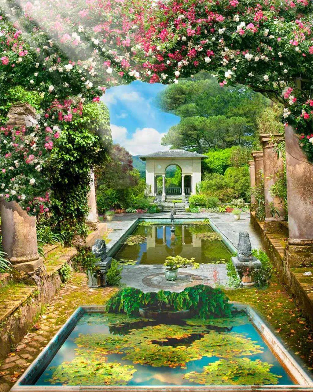 Фотообои в интерьере старинный пруд в парке  5-012 фото