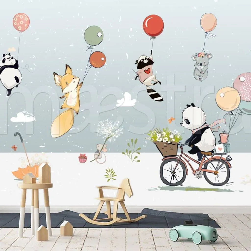 Фотообои Звери на шарах на сером фоне  12-336