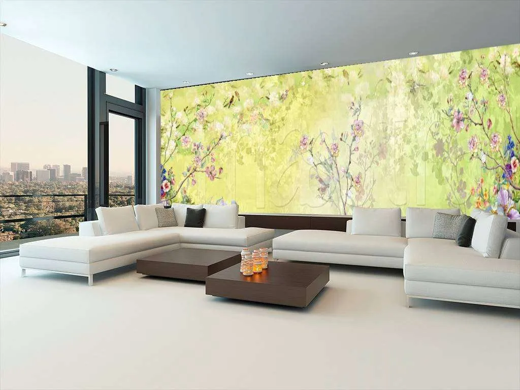 Фотообои Цветущие деревья на зеленом фоне  7-860