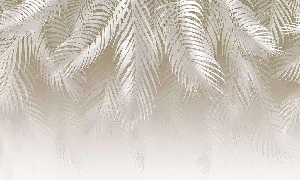 Фотообои в интерьере светло-бежевые перья  14-546 фото
