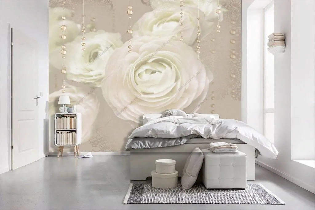 Фотообои в интерьере бежевые розы  10-747 фото