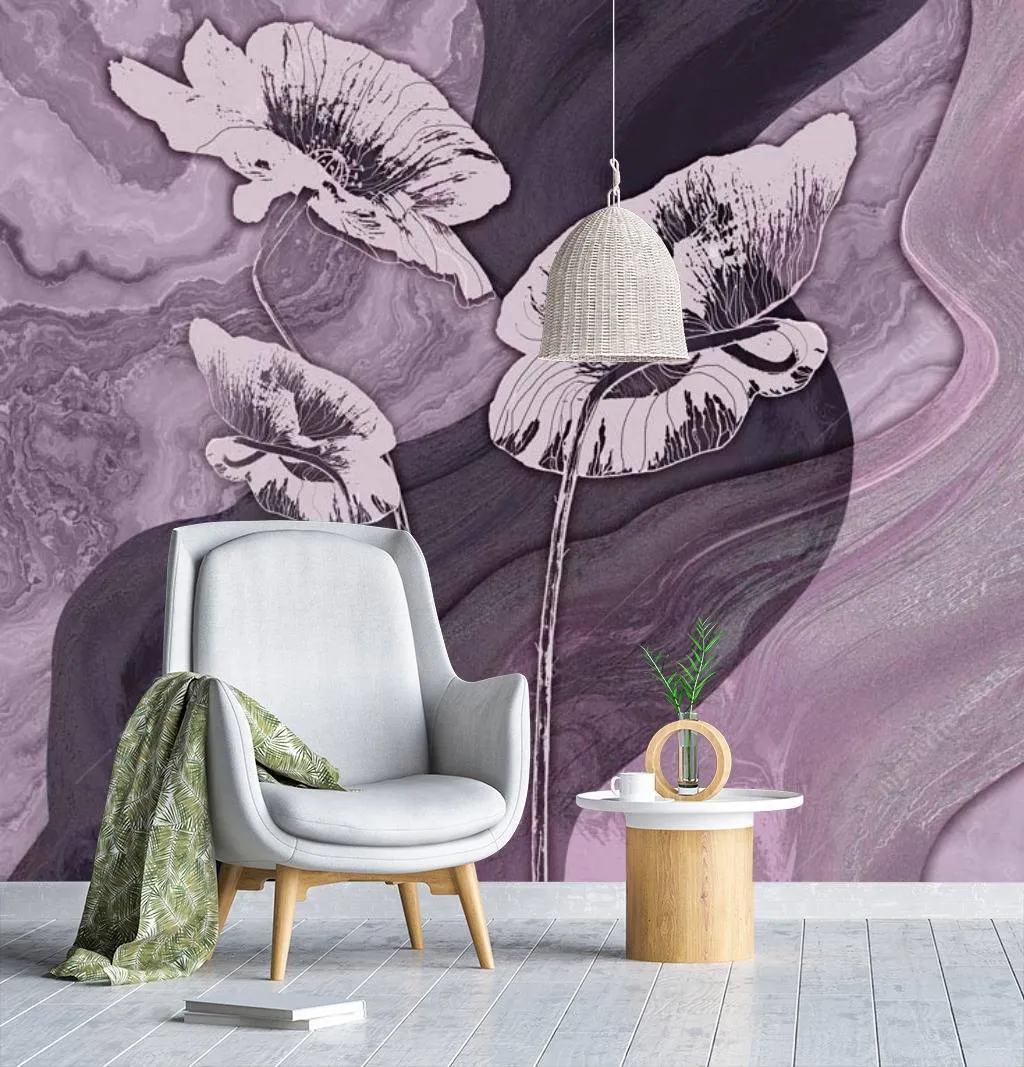 Фотообои в интерьере фиолетовая гладь  13-096 фото